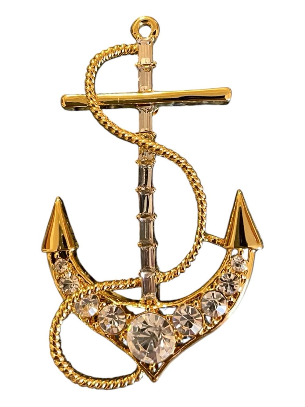 Gold-Plated Crystal Anchor Pendant Brooch Clear Baguettes & Sparkling Crystals